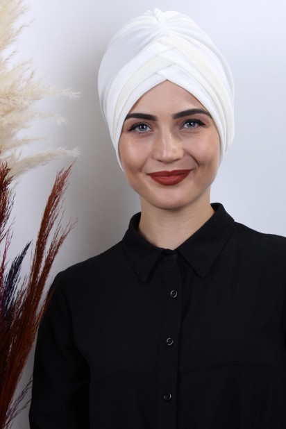 Woman Bonnet & Turban - 3-Streifen-Mütze aus Samt Weiß - Turkey