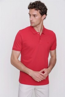Men's Red Basic Plain 100% Cotton Dynamic Fit Comfortable Fit Short Sleeve Polo Neck T-Shirt 100351366