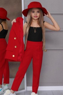 Girls' Blazer Jacket, Straw Hat and Necklace, 5 Pieces Red Bottom Top Set 100327430