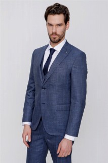 Men's Navy Blue Milano Patterned Vest Slim Fit Slim Fit 6 Drop Suit 100350695
