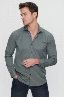 Shirt - Men's Green Jacquard Slim Fit Shirt 100351014 - Turkey