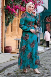Clothes - Almond Green Hijab Dress 100336473 - Turkey