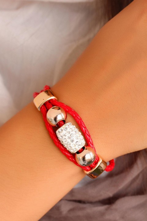 Shiny Stone Accessory Red Leather Women's Bracelet 100318718