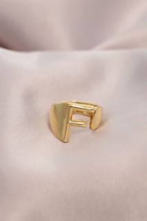 Rings - F Letter Front Adjustable Gold Metal Ring 100319370 - Turkey