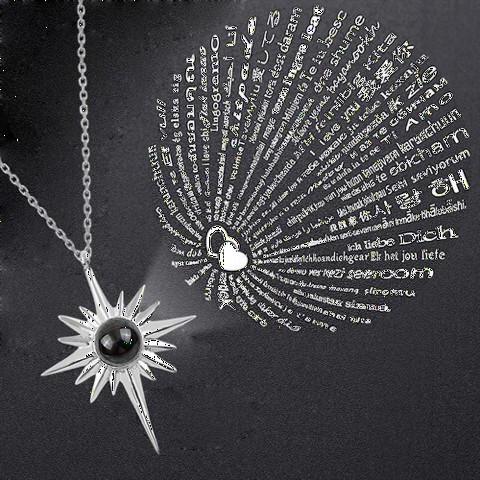 Compass in Hundred Languages ​​Model I Love You Silver Necklace Silver 100347798