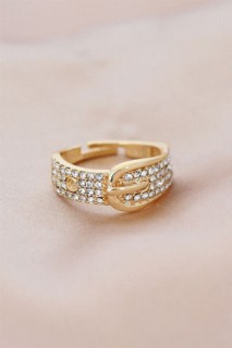 jewelry - Gold Color Metal Belt Model Adjustable Zircon Stone Ring 100326528 - Turkey