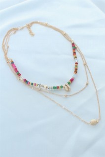 Gold Color Shell Figure Fish Detail Colorful Beads Women's Necklace 100327930