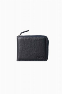 Wallet - Navy Blue Zipper Horizontal Mini Genuine Leather Wallet 100346320 - Turkey