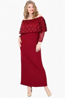 Plus Size - Plus Size Open Shoulder Long Evening Dress 100276104 - Turkey