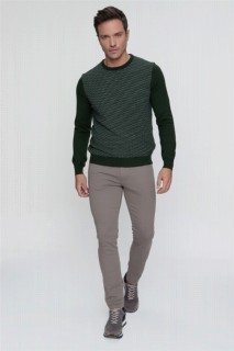 Men's Green Cycling Crew Neck Dynamic Fit Comfortable Cut Knit Pattern Knitwear Sweater 100345134