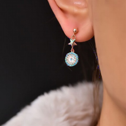Jewelry & Watches - Evil Eye Beads with Turquoise Stone Silver Earrings Rose 100350031 - Turkey