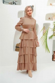 Evening & Party Dresses - Beige Hijab Evening Dress 100340271 - Turkey