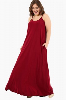 Long evening dress - Large Size Sport Pocket Long Dress With Straps Claret Red 100276263 - Turkey