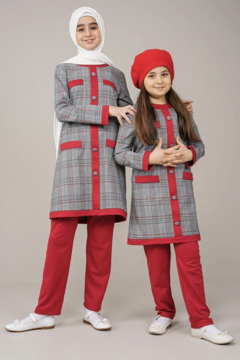 Cloth set - Junior Check Patterned Top and Bottom Set 100342551 - Turkey