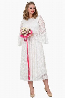 Plus Size - Plus Size Full Lace Dress With Ruffled Sleeves 100276150 - Turkey