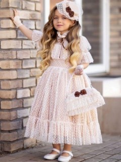 Evening Dress - Girl Noble Beaute Cream Evening Dress With Hat 100326700 - Turkey