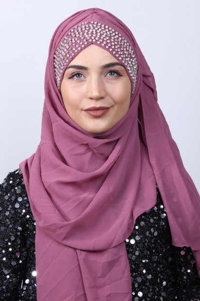 Ready to wear Hijab-Shawl - Stone Boneli Design Shawl Dark Dried Rose 100282950 - Turkey