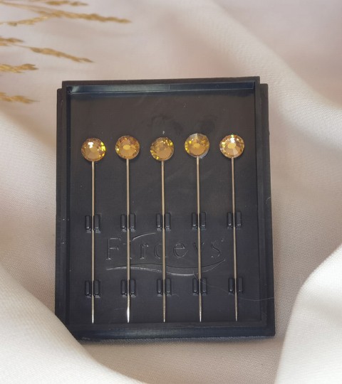 Hijab Accessories - Crystal Hijab Pins Set mit 5 Strass-Luxus-Schalnadeln 5 Stück Pins - Gelb - Turkey