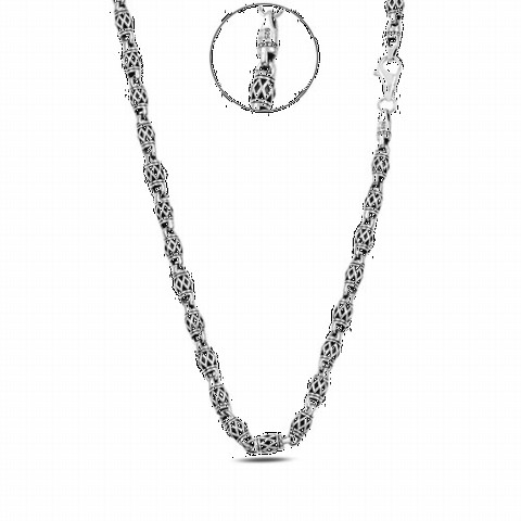 Necklace - Diamond Patterned Interlocking Silver Chain 60 cm 100349158 - Turkey