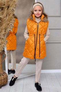 Girl Clothing - Gilet gonflable en laine à capuche avec détails en corde pour fille, jaune, bas, haut, ensemble 100344689 - Turkey