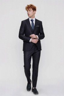 Suit - Men's Navy Blue Jacquard Vest Slim Fit Slim Fit 6 Drop Suit 100350638 - Turkey