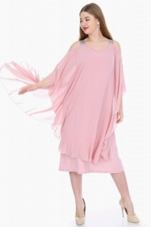 Short evening dress - لباس ابریشمی سایز بزرگ با سنگ روی شانه و بند 100276173 - Turkey