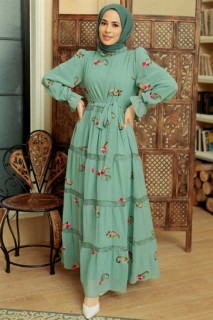 Clothes - Almond Green Hijab Dress 100341698 - Turkey