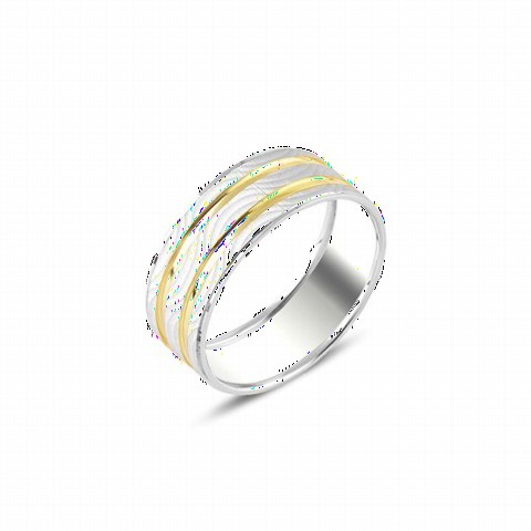Double Line Detailed Plain Silver Wedding Ring 100347029