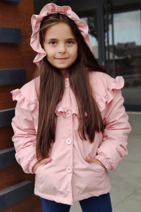 Girls' Furry Hooded Flywheel Pink Coat 100327018