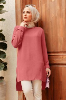 Woman Clothing - Salmon Pink Hijab Tunic 100341765 - Turkey