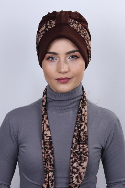 Woman Bonnet & Turban - وشاح قبعة بونيه بني - Turkey