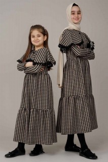 Daily Dress - Young Girl Sleeves Flounce Pompom Detailed Dress 100325629 - Turkey