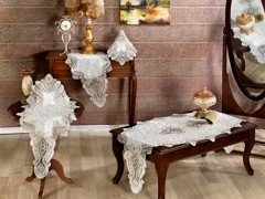 Living room Table Set - Bensu Velvet Cord 5-teiliges Wohnzimmerset Creme 100344865 - Turkey