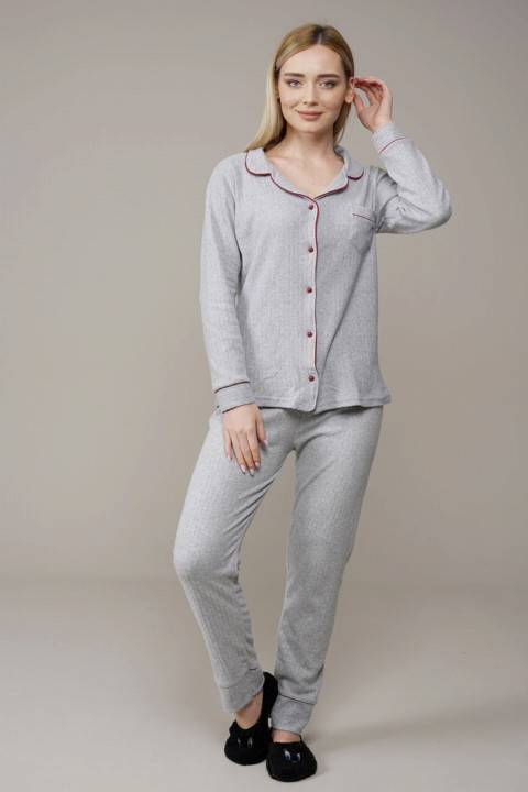 Lingerie & Pajamas - Women's Line Pattern Pajamas Set 100325718 - Turkey