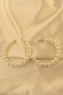 Earrings - Silver Color Ring Model Medium Size Pearl Double Earrings 100326512 - Turkey