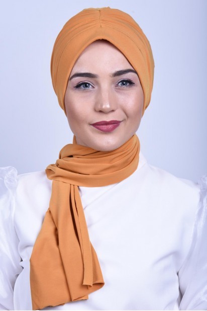 Woman Bonnet & Turban - Shirred Tie Bone Mustard Yellow 100285552 - Turkey