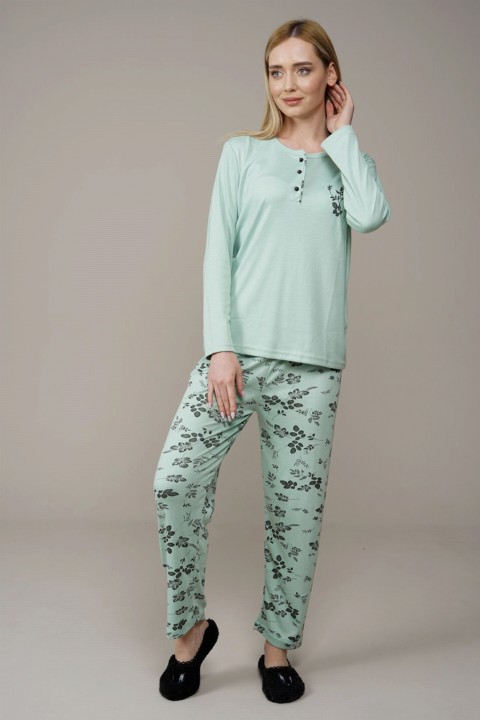 Women's Leaf Patterned Pajamas Set 100325726