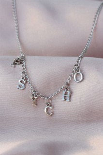 Necklaces - New Season Psycho Written Silver Color Hanging Necklace for Women 100319159 - Turkey