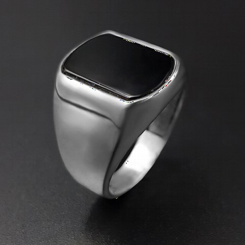 Flat Plate Onyx Silver Ring 100350264