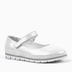 Loafers & Ballerinas & Flat - Genuine Leather Silver Velcro Girls Babette 100278806 - Turkey