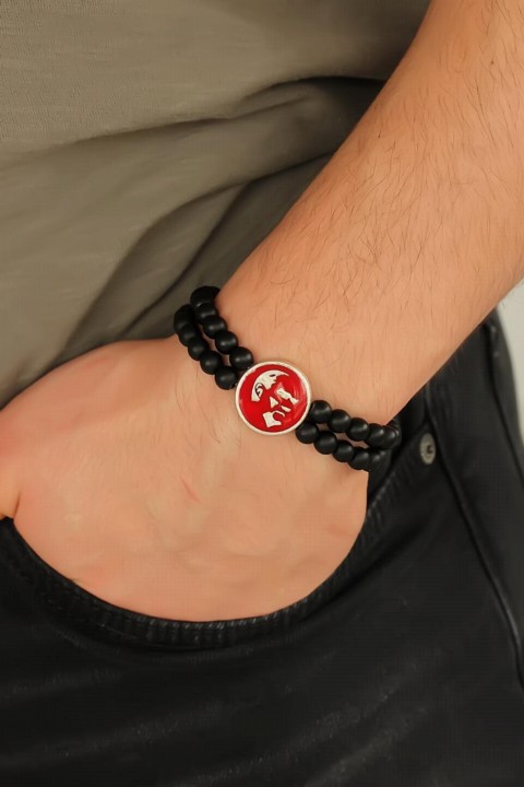 Others - Bracelet pour homme en métal rouge Atatürk Portrait Design couleur noire Onyx mat en pierre naturelle 100318449 - Turkey