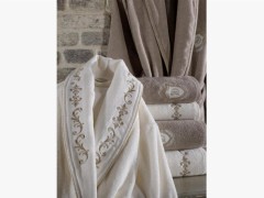 Sultan Luxury Embroidered Cotton Bathrobe Set Cream Beige 100259779
