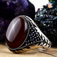 Agate Stone Side Zircon Stone Silver Ring 100348179