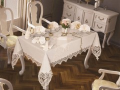 Table Cover Set - Rose Heart Table Cloth 26 Pieces Cream 100260104 - Turkey