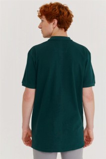 Men's Khaki Basic Polo Neck Pocketless Battal Wide Cut Dobby T-Shirt 100350605