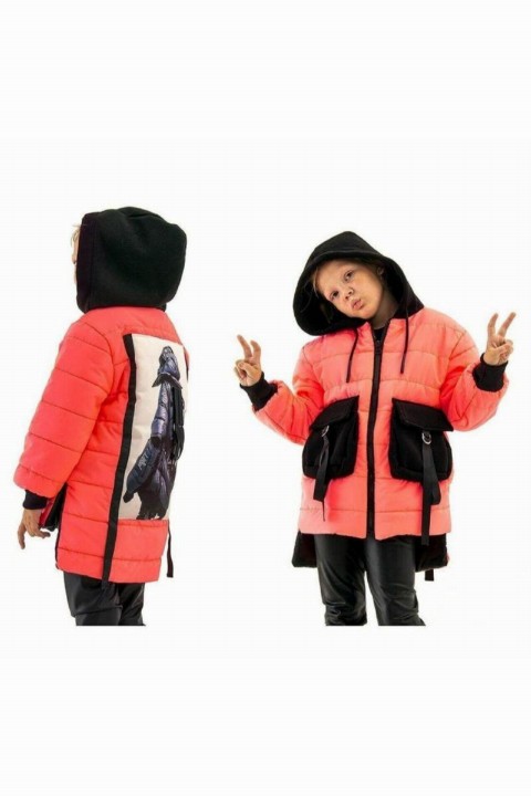 Baby Girl Character Printed Neon Pink Coat 100326914