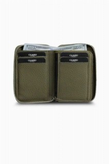 Zippered Green Leather Mini Wallet 100345224
