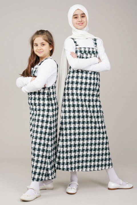 Daily Dress - Young Girl Patterned Gardener Strap Loaflet Dress 100342550 - Turkey