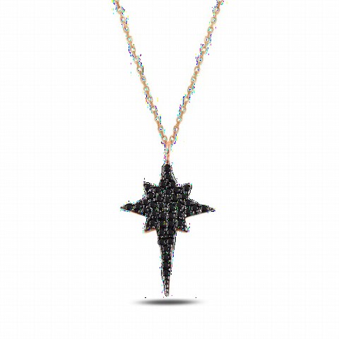 Necklaces - Black Zircon Stone Pole Star Model Silver Necklace 100347129 - Turkey