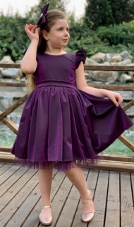 Outwear - Girl's Shimmering Purple Dress 100326623 - Turkey